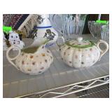 Porcelain Floral Sugar Bowl and Creamer Set