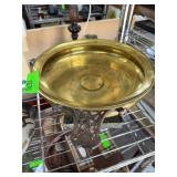 Brass and Bronze Pedestal Bowl on Stone Base