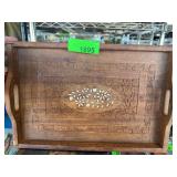 Wooden Tray with Floral Inlay