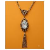 Gold Tone Pendant Necklace with Clear Stone