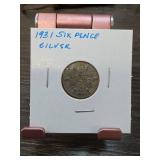 1931 Silver Sixpence Coin, Great Britain