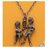 Sterling Silver Pendant Necklace with Cherub