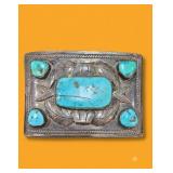 Sterling Silver Turquoise Belt Buckle 115.6g