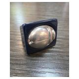 Blue Resin and Metal Scarab Ring Marked BN