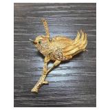 Corocraft Gold Tone Bird Brooch with Crystals