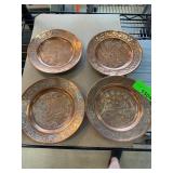 4 Embossed Copper Decorative Plates