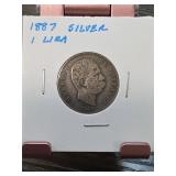1887 Italy Silver 1 Lira Coin Umberto I