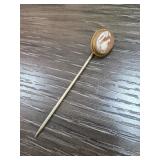 Cameo Portrait Stick Pin with Gold-Tone Frame