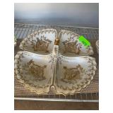 Porcelain Divided Dish with Gilt Peacock Motf