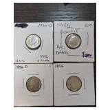 4 Roosevelt Silver Dimes, 1948'1964