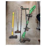 Outdoor Tool Lot with Trimmer and Sledgehammer