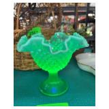 Fenton Vaseline Glass Hobnail Compote