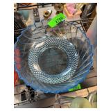 Blue Pressed Glass Bowl with Tree Motif