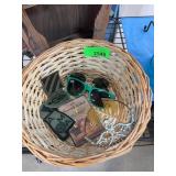 Basket With Sunglasses, Crown, and Patches