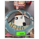 Hand-Painted Metal Windmill Wall Plaque