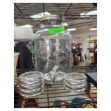 Glass Beverage Dispenser w Spigot & Four Coasters