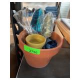 Terracotta Pot With Two Yellow Ceramic Pots
