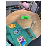Girl Scouts Sash with Patches and Straw Sun-H