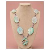 Green Banded Agate and Amethyst Necklace