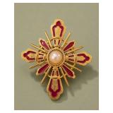 Monet Gold Tone Brooch w Faux Pearl Center