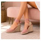 J.Crew Suede Pink Cloud Wedge Espadrilles, 8 New
