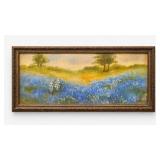 Unsigned Framed Bluebonnet Painting with Blue