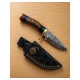 Damascus Steel Knife with Leather Sheath