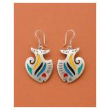 Sterling Silver Enamel Fish Motif Earrings