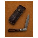 Folding Knife With Wooden Handle and Sheath