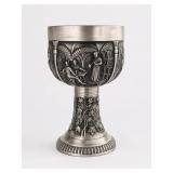 German Pewter Wine Goblet with Relief Scenes