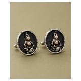 Silver Tone Deity Cufflinks with Pearls