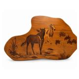 Handcrafted Wood Inlay Plaque with Horse Motf