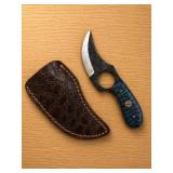 Curved Edged Knife with Blue Patterned Handle