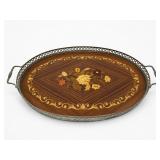 Wood and Metal Oval Serving Tray with Floral