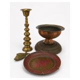 Metal Decor Lot: Bowl, Plate, Candlest,