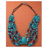 Multi-Strand Turquoise and Coral Necklace