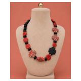 Red and Black Beaded Statement Necklace
