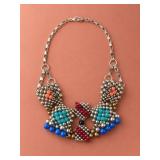 Beaded Silver Tone Statement Necklace