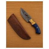 Damascus Steel Knife With Leather Sheath