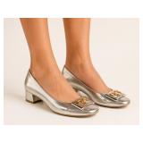 Tory Burch Gigi Pump Dress Mirror Metallic 8M New