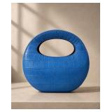 Round Blue Croc-Embossed Leather Handbag