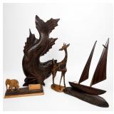 Carved Wooden Figurines and Boat