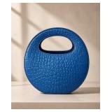 Blue Crocodile-Embossed Circular Handbag