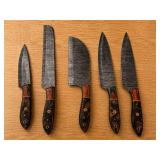 Five Handmade Damascus Steel Knives