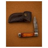 Damascus Steel Folding Knife with Case