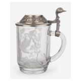 Glass and Pewter Duck Lid Beer Stein