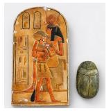 Egyptian Scarab Amulet and Painted Stele