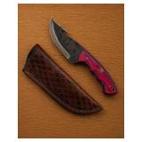 Handcrafted Knife with Red Handle and Sheath