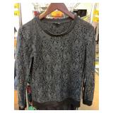Theory Black Lace Long Sleeve Top, Small