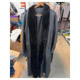 Outer Town Black Leather Coat with Fur Trim,